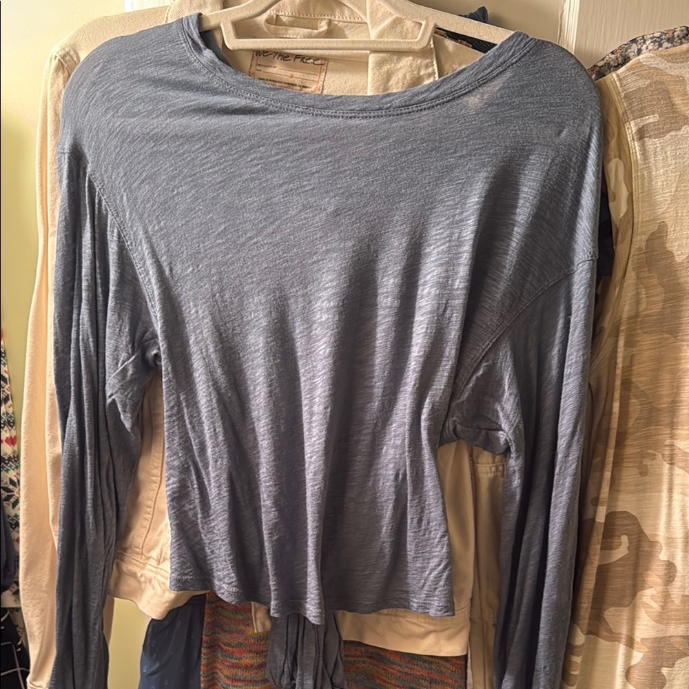 Gray Crop Tie Front Blouse